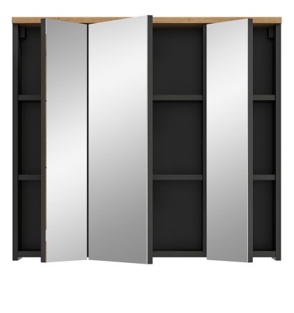 Badezimmer Spiegelschrank Cooper in Artisan Eiche und grau Badschrank 3-t�rig 80 cm, Soft-Close