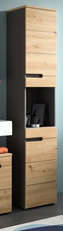 Badezimmer Hochschrank Cooper in Artisan Eiche und grau Badschrank 38 x 193 cm, Soft-Close
