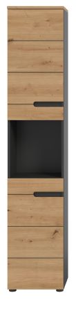 Badezimmer Hochschrank Cooper in Artisan Eiche und grau Badschrank 38 x 193 cm, Soft-Close