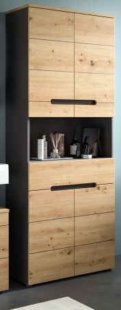 Badezimmer Hochschrank Cooper in Artisan Eiche und grau Badschrank 76 x 193 cm, Soft-Close