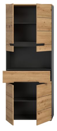 Badezimmer Hochschrank Cooper in Artisan Eiche und grau Badschrank 76 x 193 cm, Soft-Close