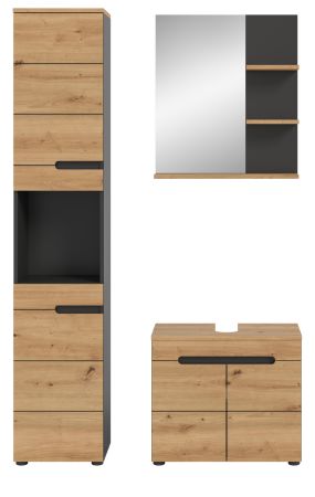 Badm�bel Set 3-teilig Cooper in Artisan Eiche und grau Badkombination 116 x 193 cm, Soft-Close