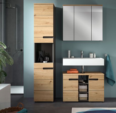 Badm�bel Set 3-teilig Cooper in Artisan Eiche und grau Badkombination 133 x 193 cm, Soft-Close