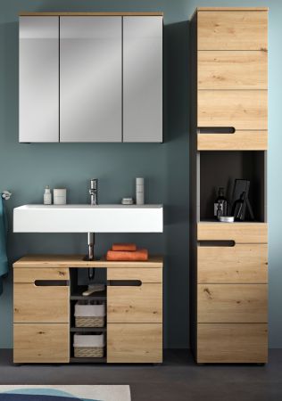 Badm�bel Set 3-teilig Cooper in Artisan Eiche und grau Badkombination 133 x 193 cm, Soft-Close