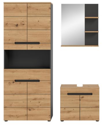 Badm�bel Set 3-teilig Cooper in Artisan Eiche und grau Badkombination 154 x 193 cm, Soft-Close
