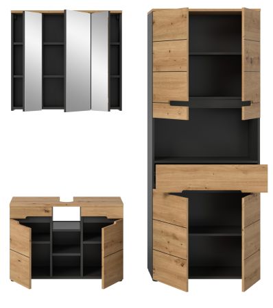 Badm�bel Set 3-teilig Cooper in Artisan Eiche und grau Badkombination 171 x 193 cm, Soft-Close