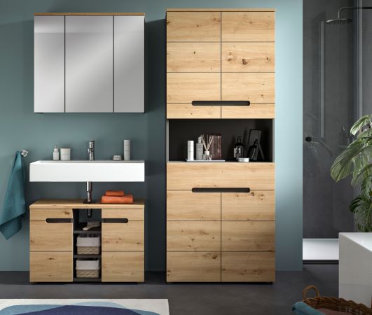 Badm�bel Set 2-teilig Cooper in Artisan Eiche und grau Badkombination 80 x 193 cm, Soft-Close