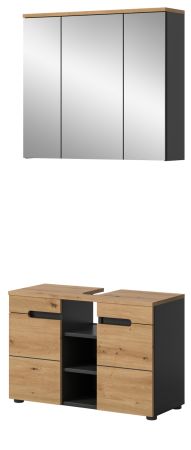 Badm�bel Set 2-teilig Cooper in Artisan Eiche und grau Badkombination 80 x 193 cm, Soft-Close
