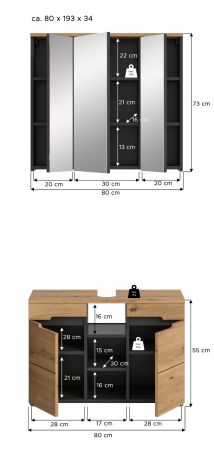 Badm�bel Set 2-teilig Cooper in Artisan Eiche und grau Badkombination 80 x 193 cm, Soft-Close