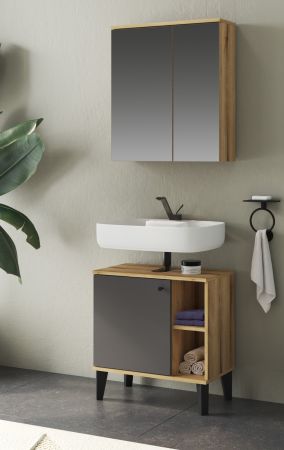 Badm�bel Set 2-teilig Torsby in grau und Evoke Eiche Badkombination 60 cm