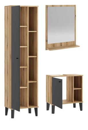 Badm�bel Set 3-teilig Torsby in grau und Evoke Eiche Badkombination 121 x 190 cm