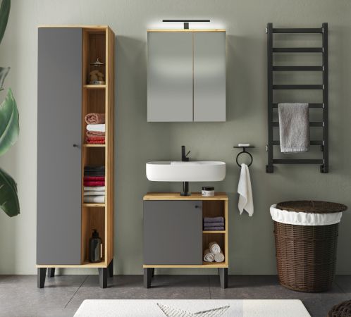 Badm�bel Set 3-teilig Torsby in grau und Evoke Eiche Badkombination 121 x 190 cm
