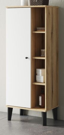 Badezimmer Midischrank Torsby in wei� und Evoke Eiche Badm�bel Kommode 51 x 128 cm