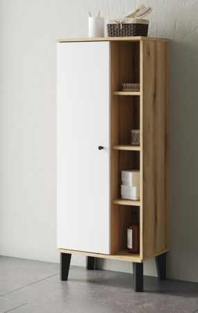 Badezimmer Midischrank Torsby in wei� und Evoke Eiche Badm�bel Kommode 51 x 128 cm