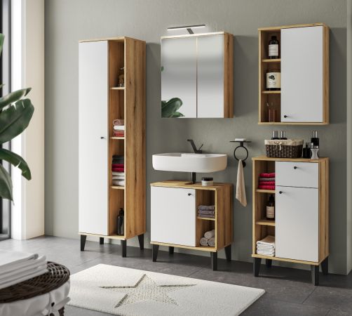 Badezimmer H�ngeschrank Torsby in wei� und Evoke Eiche Badschrank h�ngend 51 x 75 cm