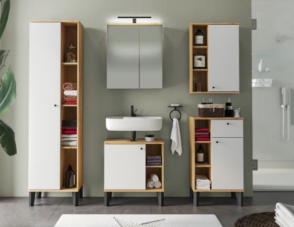 Waschbeckenunterschrank Torsby in wei� und Evoke Eiche Badezimmer Unterschrank 60 cm