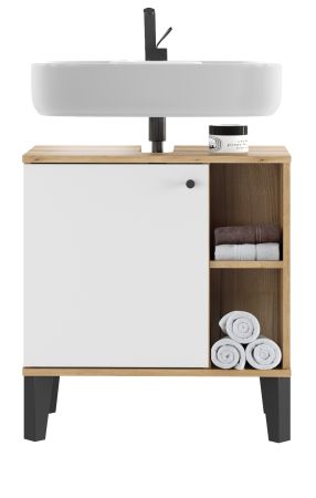 Waschbeckenunterschrank Torsby in wei� und Evoke Eiche Badezimmer Unterschrank 60 cm