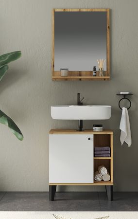 Badm�bel Set 2-teilig Torsby in wei� und Evoke Eiche Badkombination 60 cm