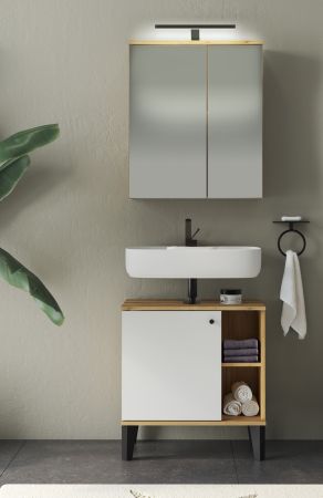 Badm�bel Set 2-teilig Torsby in wei� und Evoke Eiche Badkombination 60 cm