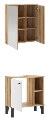 Badm�bel Set 2-teilig Torsby in wei� und Evoke Eiche Badkombination 60 cm