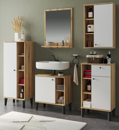 Badm�bel Set 5-teilig Torsby in wei� und Evoke Eiche Badkombination 182 x 190 cm