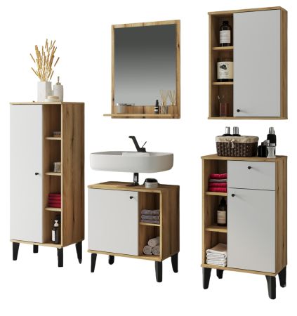 Badm�bel Set 5-teilig Torsby in wei� und Evoke Eiche Badkombination 182 x 190 cm