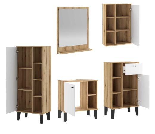 Badm�bel Set 5-teilig Torsby in wei� und Evoke Eiche Badkombination 182 x 190 cm