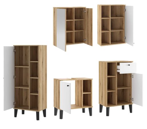 Badm�bel Set 5-teilig Torsby in wei� und Evoke Eiche Badkombination 182 x 190 cm