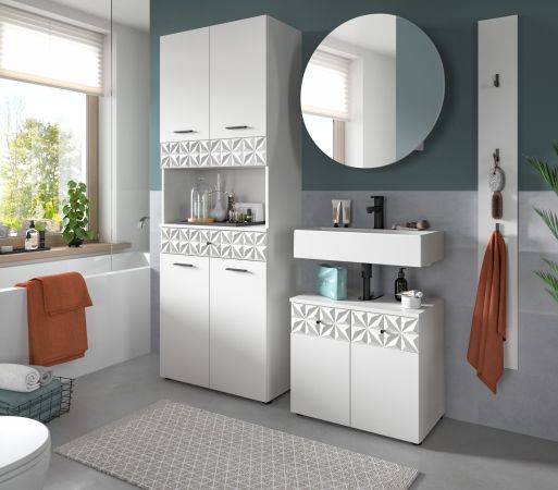 Badezimmer Spiegelschrank Relief in wei� Badschrank rund, Soft-Close