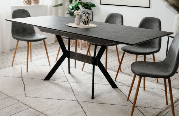 Esstisch Elmo in Stein grau dunkel Tisch mit Liftauszug 160 / 200 x 90 cm