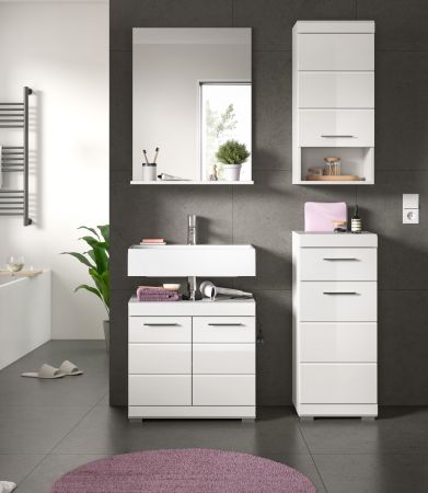 Badezimmer Kommode Shawn in wei� Hochglanz Badschrank 37 x 88 cm