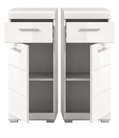 Badezimmer Kommode Shawn in wei� Hochglanz Badschrank 37 x 88 cm
