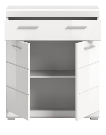 Badezimmer Kommode Shawn in wei� Hochglanz Badschrank 74 x 88 cm