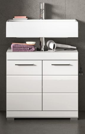 Waschbeckenunterschrank Shawn in wei� Hochglanz Badezimmer Unterschrank 60 cm