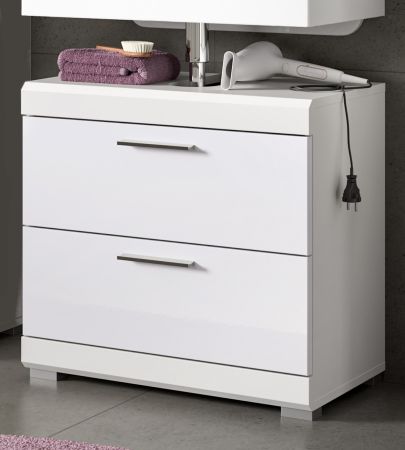 Waschbeckenunterschrank Shawn in wei� Hochglanz Badezimmer Unterschrank mit Schubladen 60 cm