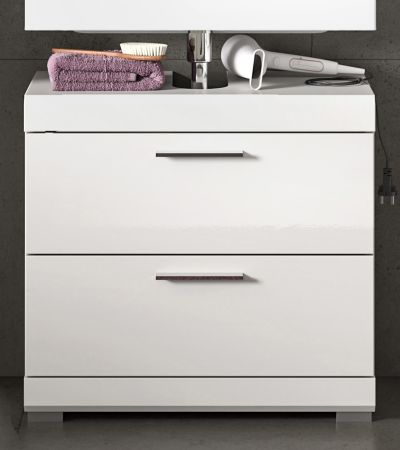 Waschbeckenunterschrank Shawn in wei� Hochglanz Badezimmer Unterschrank mit Schubladen 60 cm