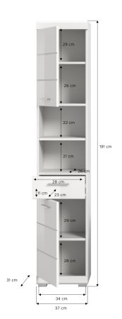 Badezimmer Hochschrank Shawn in wei� Hochglanz Badschrank 37 x 191 cm