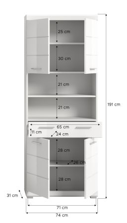 Badezimmer Hochschrank Shawn in wei� Hochglanz Badschrank 74 x 191 cm