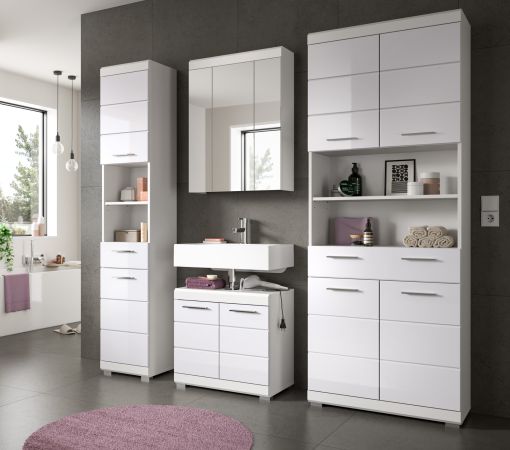 Badezimmer Hochschrank Shawn in wei� Hochglanz Badschrank 74 x 191 cm