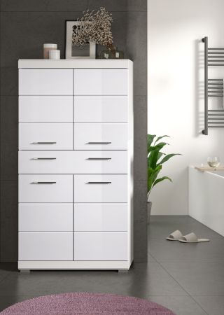 Badezimmer Midischrank Shawn in wei� Hochglanz Badschrank 74 x 141 cm