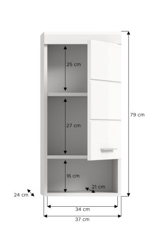 Badezimmer H�ngeschrank Shawn in wei� Hochglanz Badschrank h�ngend 37 x 79 cm