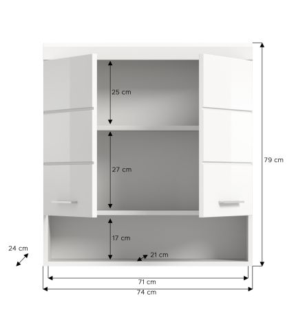Badezimmer H�ngeschrank Shawn in wei� Hochglanz Badschrank h�ngend 74 x 79 cm