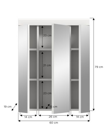 Badezimmer Spiegelschrank Shawn in wei� Hochglanz Badschrank 3-t�rig 60 x 79 cm