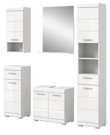 Badm�bel Set 5-teilig Shawn in wei� Hochglanz Badkombination 164 x 191 cm