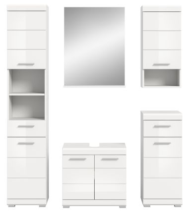 Badm�bel Set 5-teilig Shawn in wei� Hochglanz Badkombination 164 x 191 cm