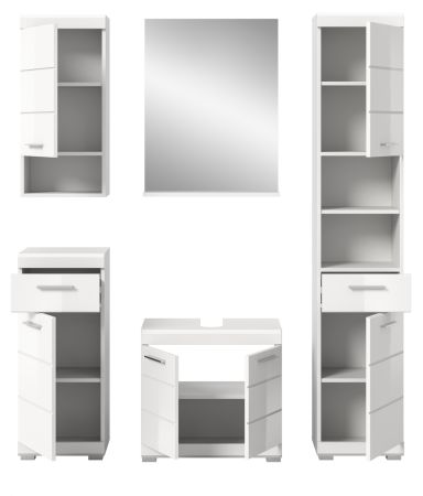 Badm�bel Set 5-teilig Shawn in wei� Hochglanz Badkombination 164 x 191 cm