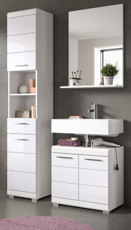 Badm�bel Set 3-teilig Shawn in wei� Hochglanz Badkombination 112 x 191 cm