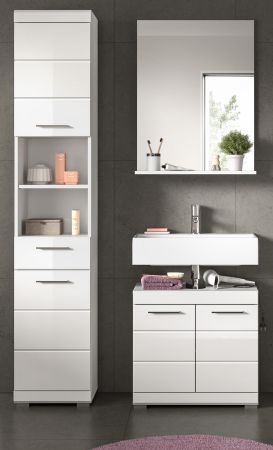 Badm�bel Set 3-teilig Shawn in wei� Hochglanz Badkombination 112 x 191 cm
