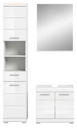 Badm�bel Set 3-teilig Shawn in wei� Hochglanz Badkombination 112 x 191 cm