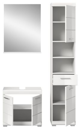 Badm�bel Set 3-teilig Shawn in wei� Hochglanz Badkombination 112 x 191 cm